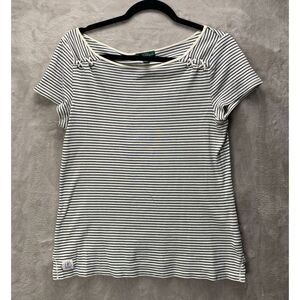LAUREN RALPH LAUREN | MEDIUM WOMEN'S | NAVY STRIPE VTG SHORT SLEEVE WHITE
